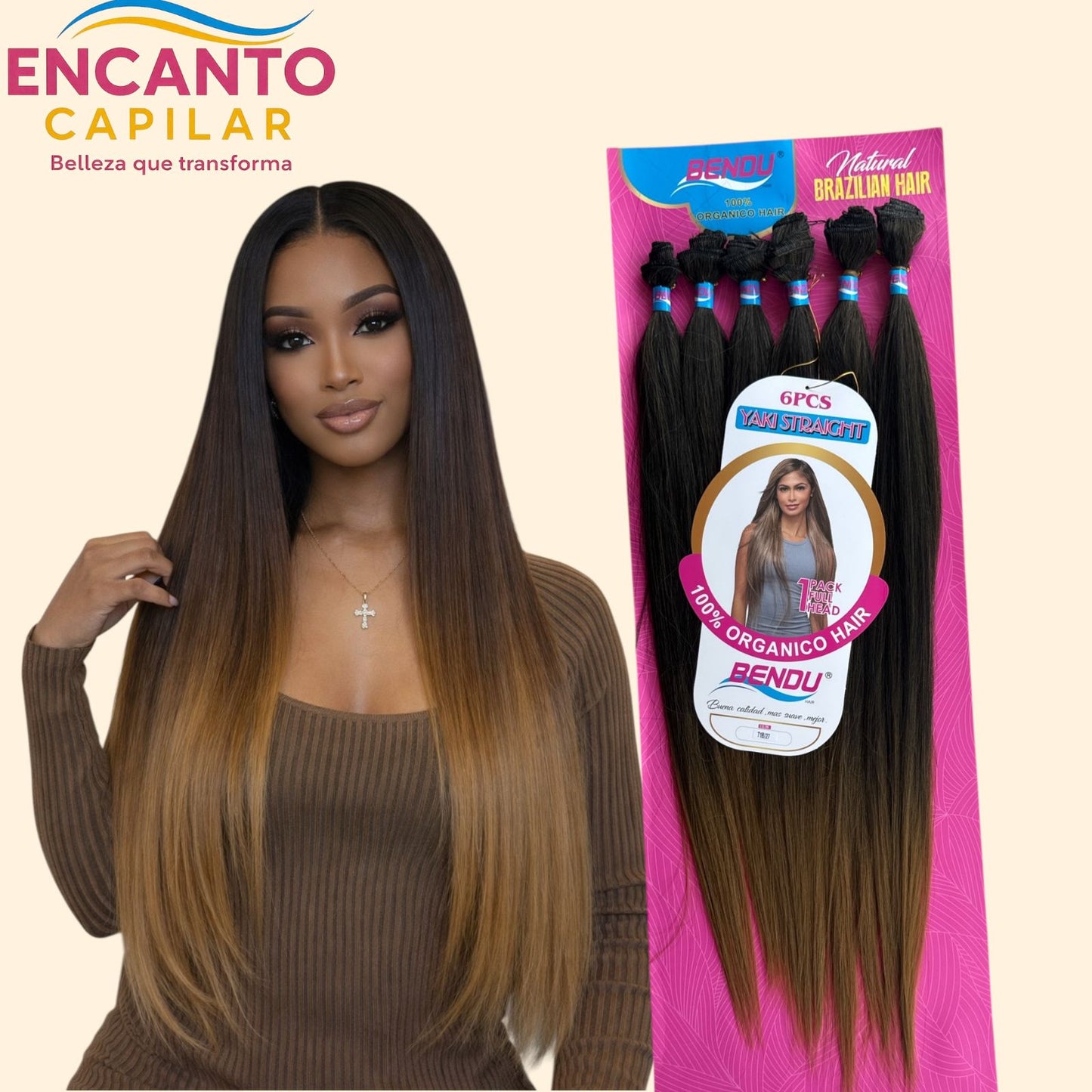 Extensiones lacias de cabello orgánico - Son 6 moños y miden 65 cms (se pueden planchar y lavar)