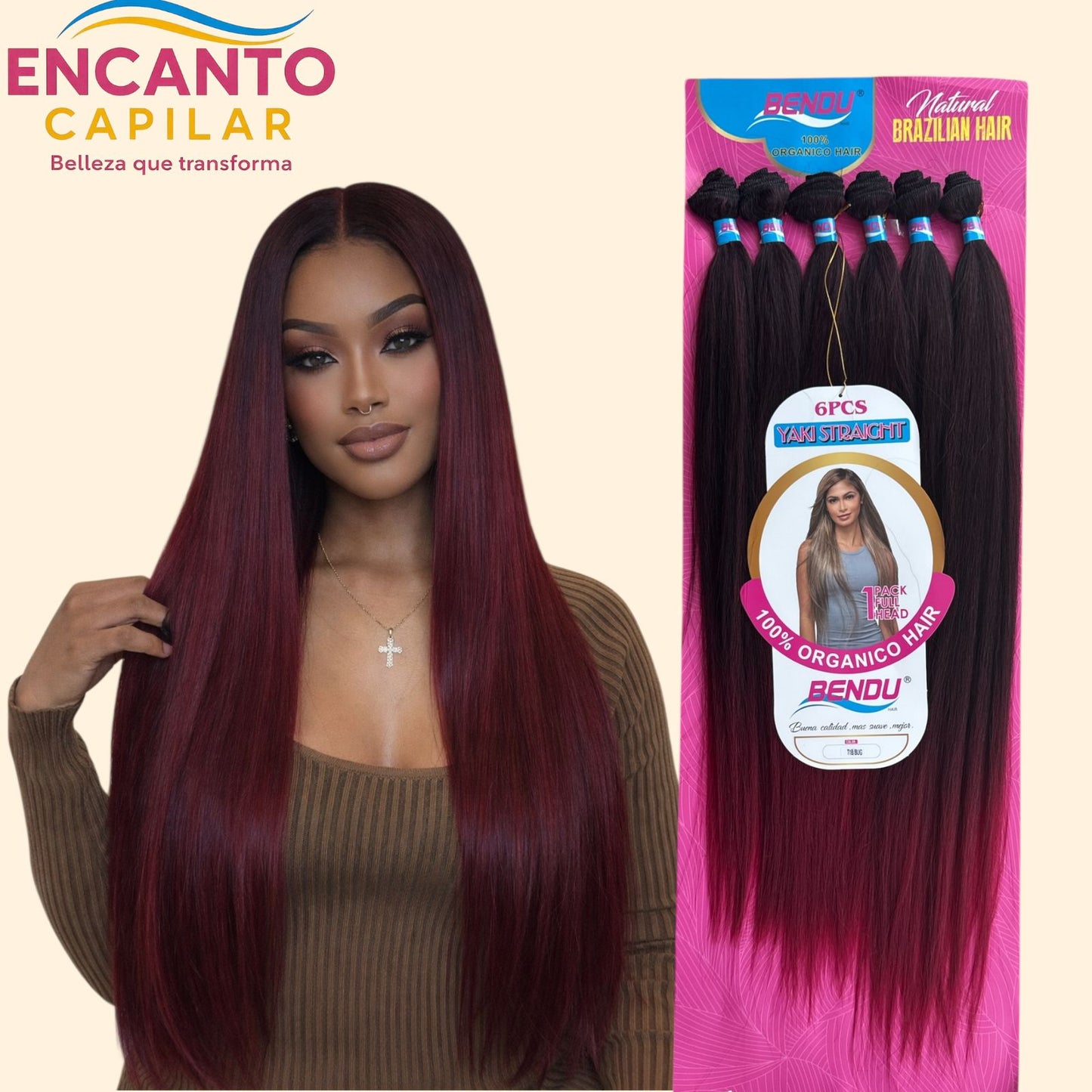 Extensiones lacias de cabello orgánico - Son 6 moños y miden 65 cms (se pueden planchar y lavar)