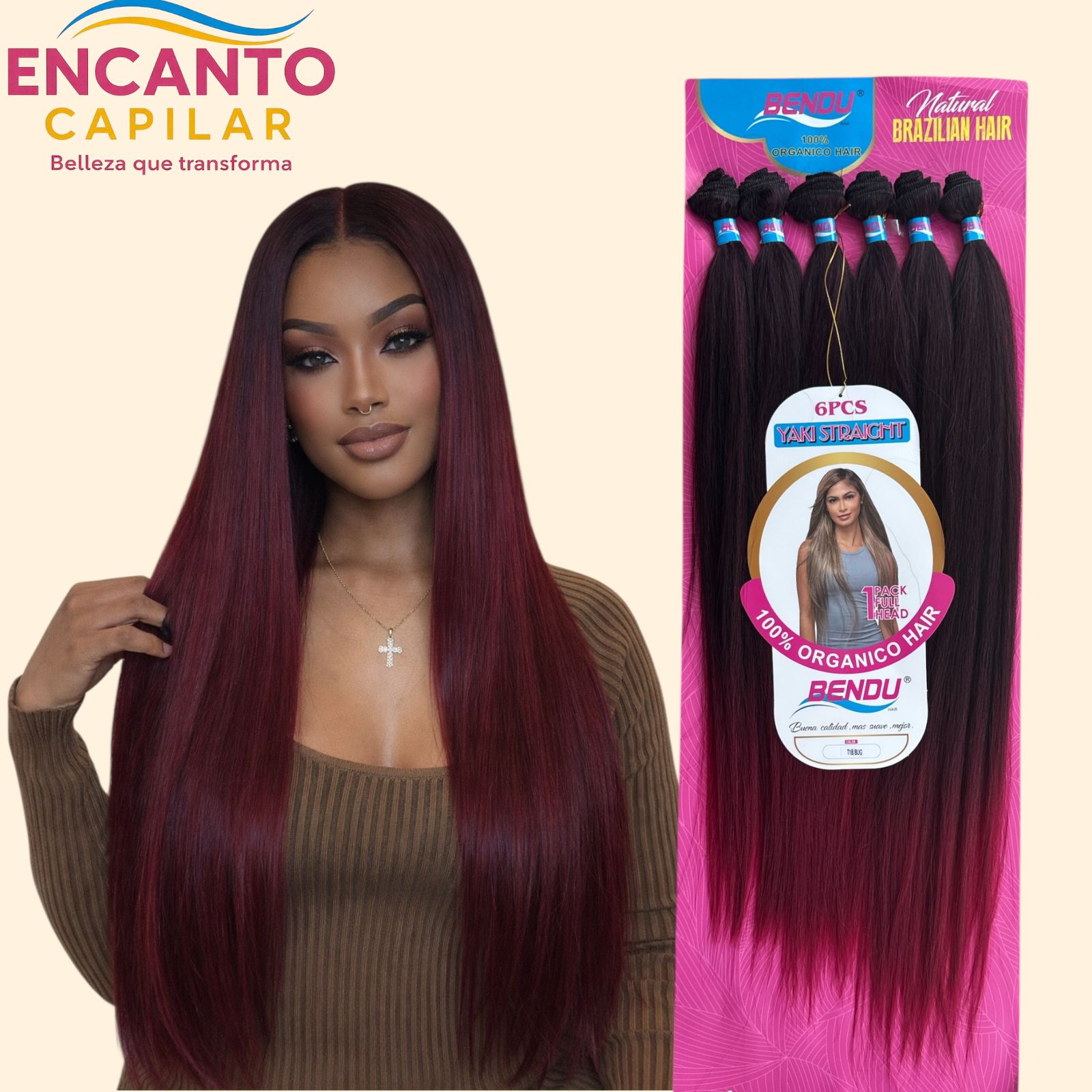 Extensiones lacias de cabello orgánico - Son 6 moños y miden 65 cms (se pueden planchar y lavar)