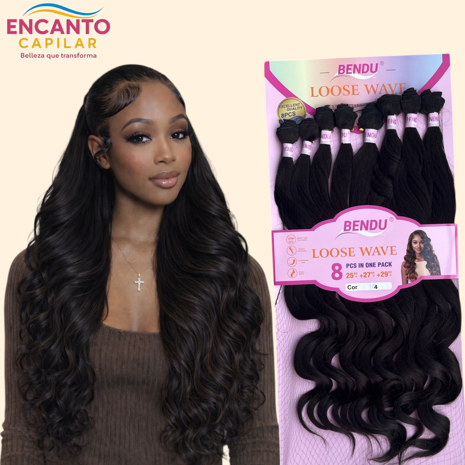 Extensiones onduladas de cabello orgánico x8 moños - Miden 70cms, se pueden planchar y lavar