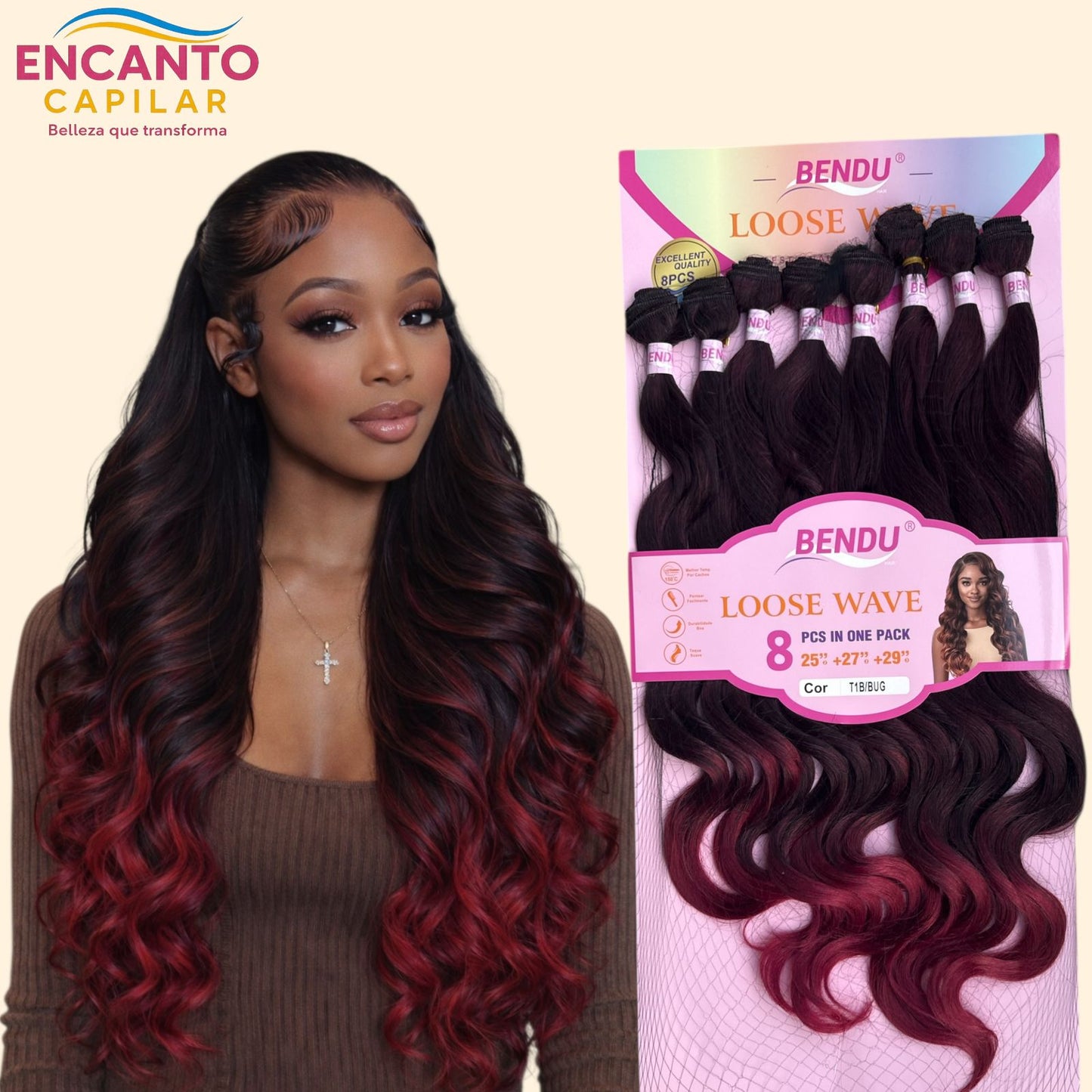 Extensiones onduladas de cabello orgánico x8 moños - Miden 70cms, se pueden planchar y lavar