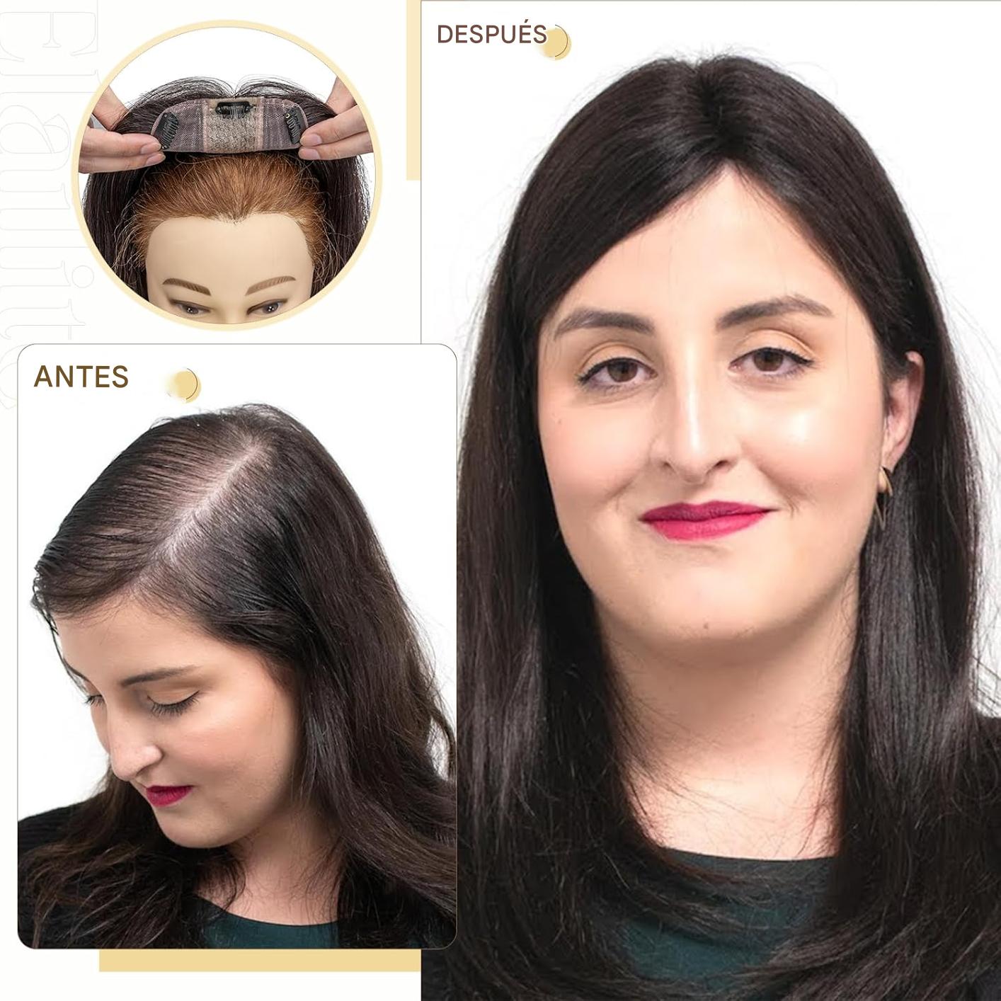 Prótesis capilar base con flequillo para ocultar la calvicie - Lo puedes tinturar, rizar o alisar