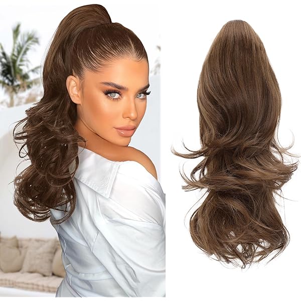 Extensión de cabello CASTAÑO CLARO en cola de caballo - Mide 22cms e incluye gancho