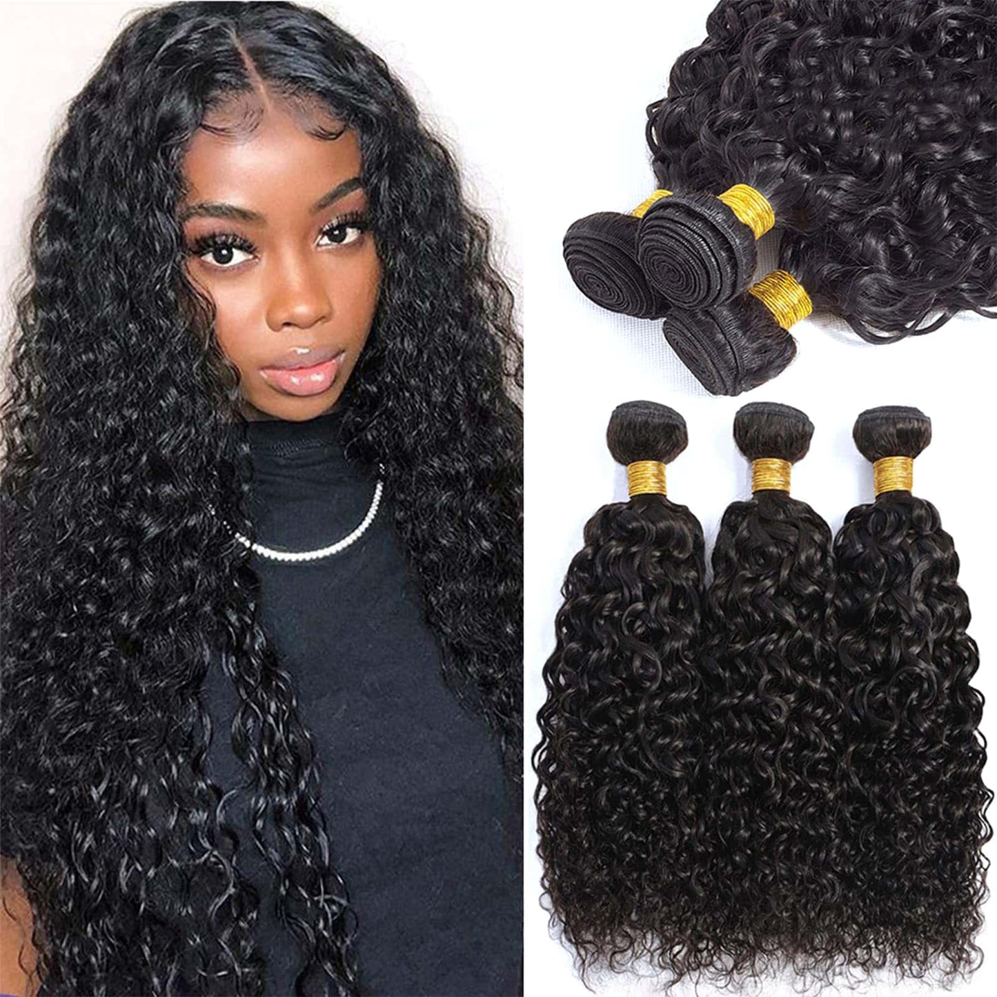 Extensiones semi naturales de clip de cabello crespo color NEGRO - Traen 6 clips de 30 pulgadas