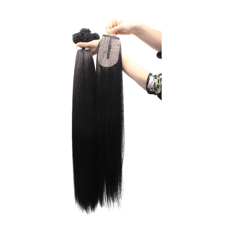 Prótesis de cabello lacio color NEGRO de 63cms para ocultar la calvicie - Lo puedes tinturar, rizar o alisar.