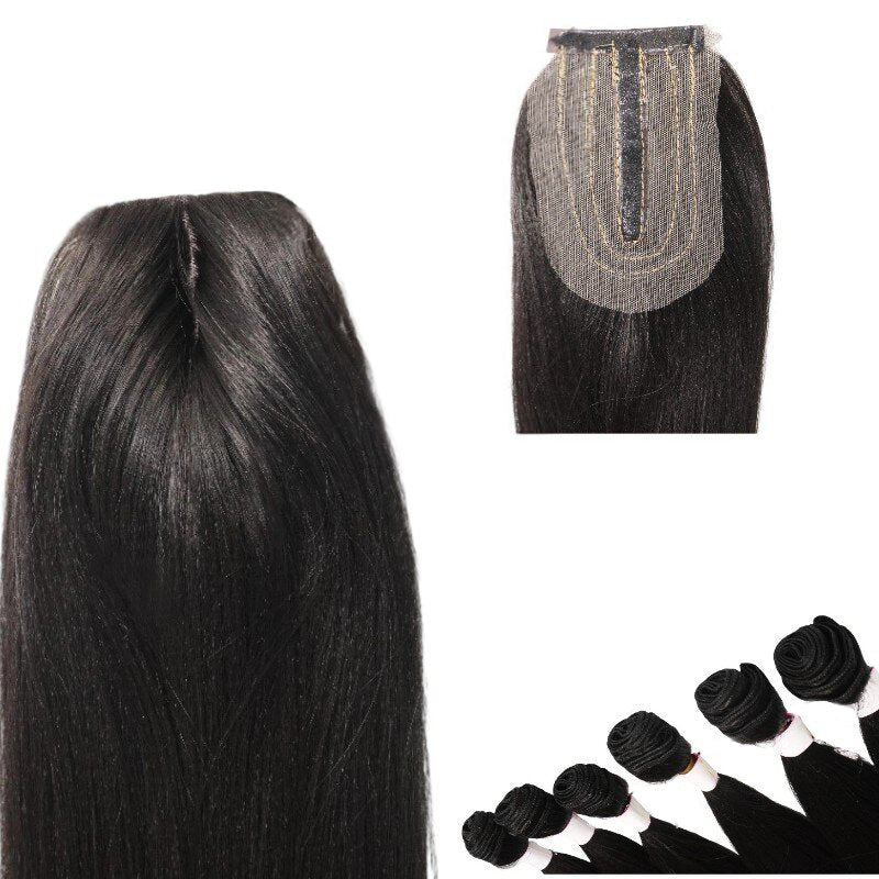 Prótesis de cabello lacio color NEGRO de 63cms para ocultar la calvicie - Lo puedes tinturar, rizar o alisar.