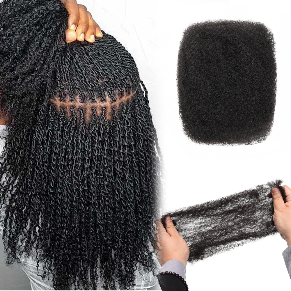 Extensiones de cabello afro rizado color NEGRO natural - Miden 65cms para trenzar diseños afro o rastas
