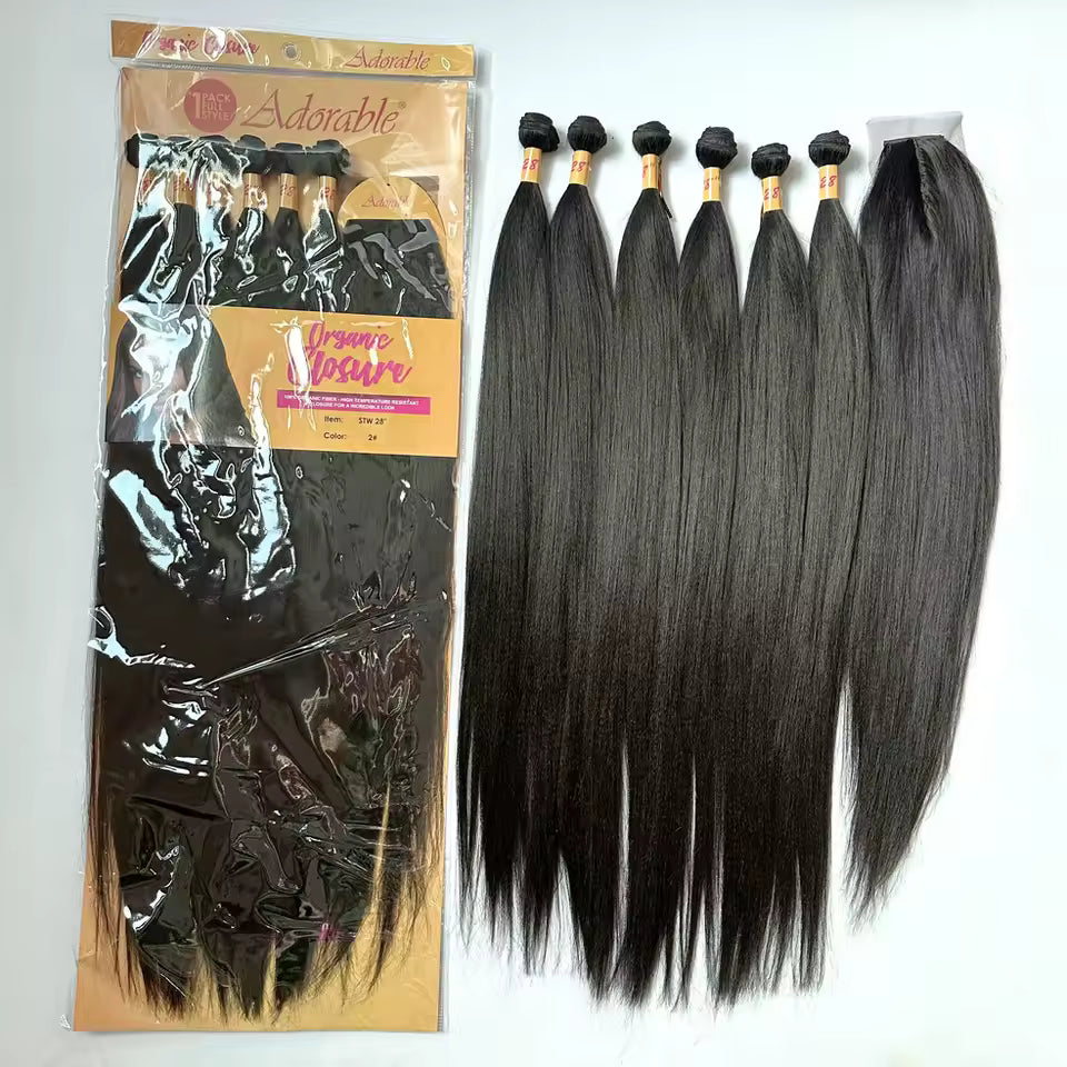 Extensiones brasileñas color NEGRO para ocultar la calvicie - Miden 70cms de largo y trae 7 clips