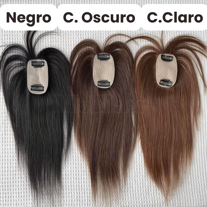 Prótesis capilar central 25 cm de cabello orgánico con flequillo para ocultar la calvicie