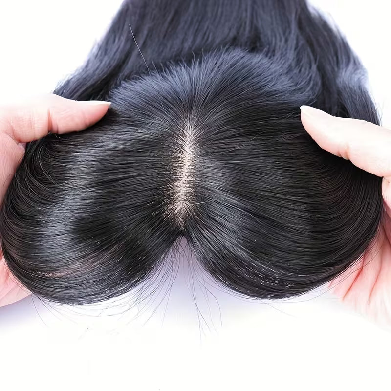 Prótesis capilar central 25 cm de cabello orgánico con flequillo para ocultar la calvicie