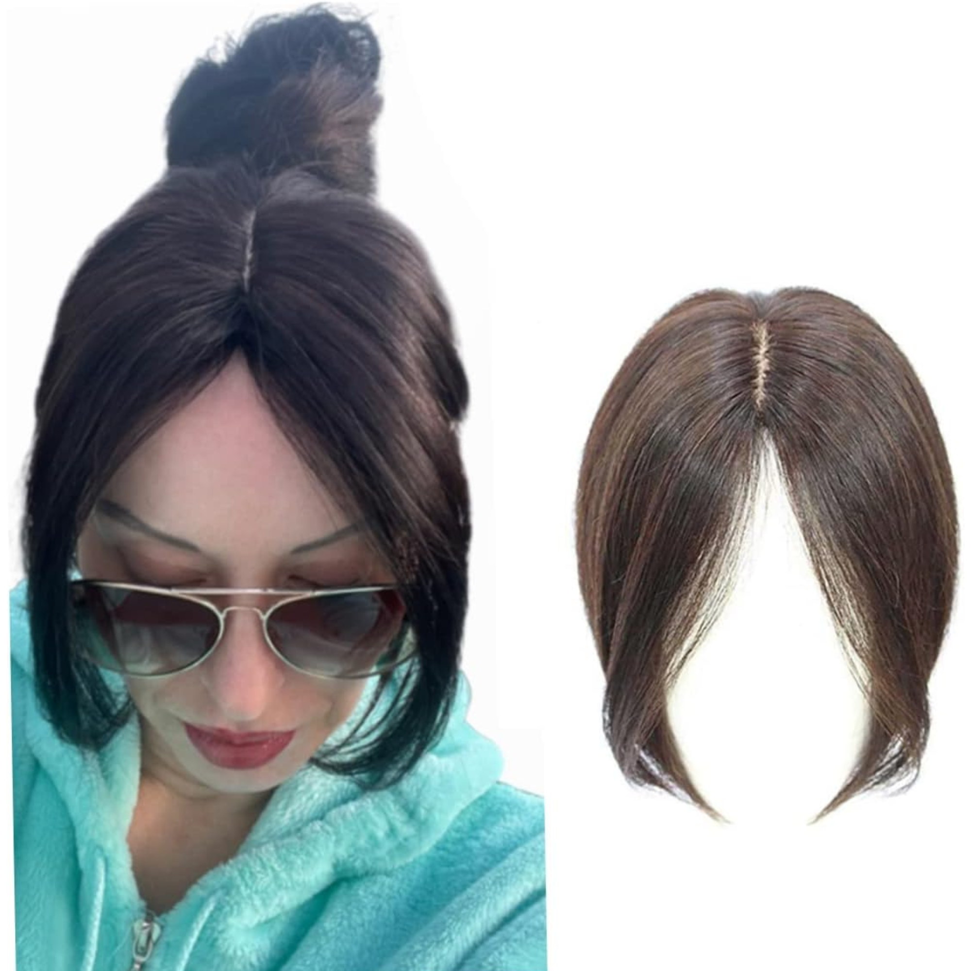 Prótesis capilar central 25 cm de cabello orgánico con flequillo para ocultar la calvicie