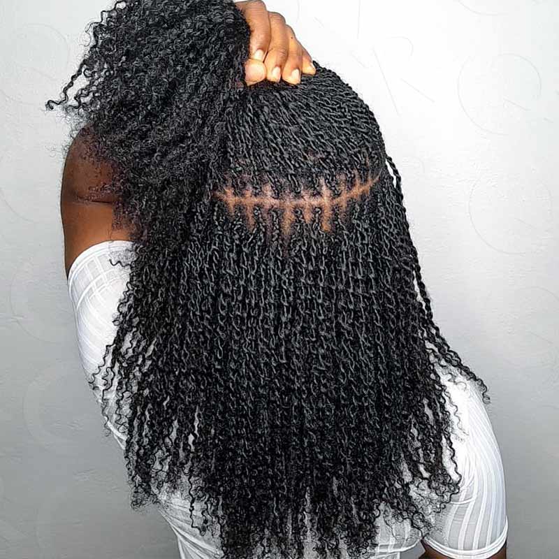 Extensiones de cabello afro rizado color NEGRO natural - Miden 65cms para trenzar diseños afro o rastas